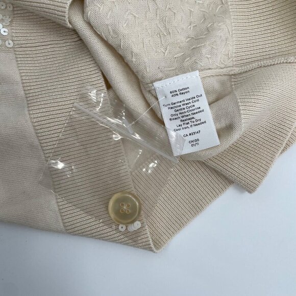 NWT Talbots Cream Sequin Front Short Sleeve Cardigan Womens Size Large Petite - Picture 8 of 10